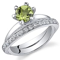PEORA Peridot Ring in Sterling Silver, Interlocking Illusion Design, Round Shape Solitaire, 6mm, 0.75 Carat, Comfort Fit, Sizes 5 to 9