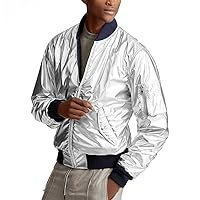 Ralph Lauren Polo $2495 Purple Label Men Reversible Silver Italy Bomber Jacket XL