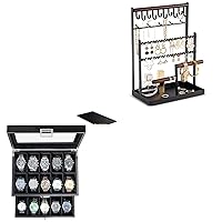 Jewelry Organizer Stand Bundle with 20 Slots Lacquered Finish Watch Box