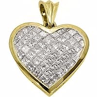 18k Yellow Gold Invisible Diamond Heart Pendant 3 Carats