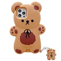 Yatchen Kawaii Phone Cases Apply to iPhone 12,Cute Cartoon Bear Phone Case with Keychain Teddy Bear Phone Case 3D Case Soft Silicone Shockproof Cover Women Girls for 12