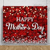 Leowefowa 10x8ft Happy Mother's Day Backdrop Red Rose Floral Glitter Diamond Photography Background for Women Mom Flower Celebrate Birthyday Party Banner Decor Photo Supplies Prop