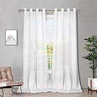 Melodieux White Semi Sheer Curtains 84 Inches Long for Living Room - Linen Look Bedroom Grommet Top Voile Drapes, 52 by 84 Inch (2 Panels)