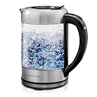 OVENTE Glass Electric Kettle Hot Water Boiler 1.7 Liter ProntoFill Tech w/Stainless Steel Filter - 1500W BPA Free Cordless Instant Water Heater Kettle for Coffee & Tea Maker - Silver KG6120S