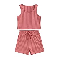 Ledy Champswiin Little Toddler Kids Girl Clothes Set 1-8 Years Summer Outfits Solid Color Tank Tops & Shorts