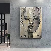 HOLEILUCK Modern Simple Wall Art Abstract Human Face Faces Gray HD Canvas Painting Prints Wall Pictures for Living Room Decoration 70x130cm/28x51inch With-Black-Frame