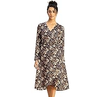 Slim Fit Printed Long Sleeve Wrap Dress - V Neck Cocktail Evening Dress