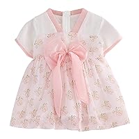 Toddler Girls Short Sleeve Tulle Dress Floral Prints Princess Dress Clothes Rainbow Dress