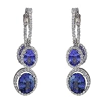 7.78 Carat Natural Blue Tanzanite and Diamond (F-G Color, VS1-VS2 Clarity) 14K White Gold Luxury Drop Earrings for Women Exclusively Handcrafted in USA