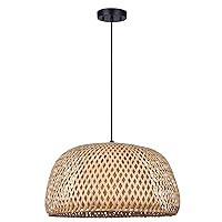 SARIEL 18-Inch 1-Light Cord Pendant, Matte Black with Bamboo, 60W Type A Compatible, Contemporary Natural Style