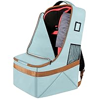 YOREPEK Car Seat Travel Bag, Padded Car Seat Bags for Air Travel, Carseat Travel Cover Backpack with Shoulder Straps, Large Gate Check Bag for Car Seats and Baby Travel Essential(Light Cyan)