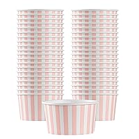Coppetta 8-Ounce Dessert Cups, 50 Disposable Ice Cream Cups - Lids Sold Separately, Sturdy, Pink And White Paper FroYo Bowls, For Hot And Cold Foods, Perfect For Gelato Or Mousse