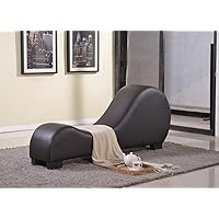 Yoga Chaise Lounge Collection for Stretching & Relaxation Modern Faux Leather Curved Sofa, Living Room Bedroom Accent Piece, Regular, Dark Chocolate