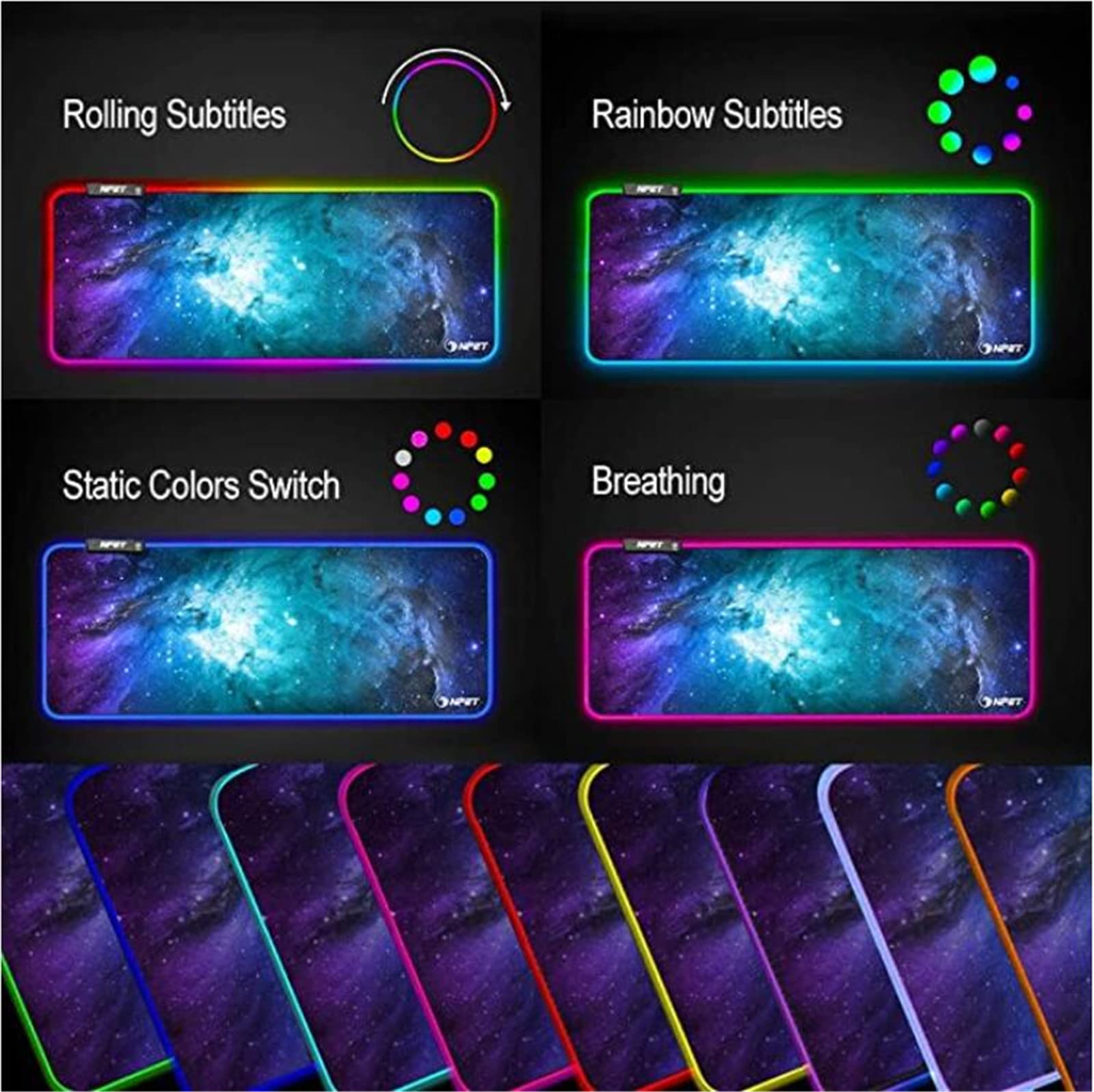 RGB Gaming Mouse Pads Anime Mouse Pad Luminous Color Computer Keyboard Mat  Non-Slip Rubber Base Mouse Mat-11.8X31.5