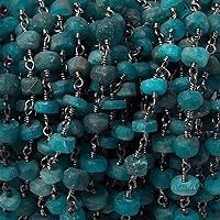 4-5mm Frosted Neon Apatite plain heshi Black Gold Chain by the foot 37 pcs