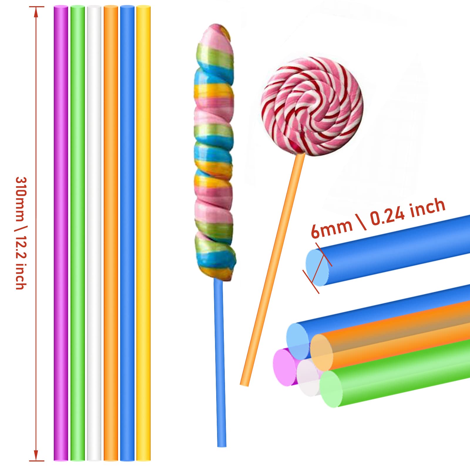 Kamehame 30 Pieces Acrylic Rods 12.2 Inch Acrylic Dowel Rods Round Cake Topper Rod Cake Pop Sticks Acrylic Strip Sticks for DIY Crafts Handwork Supplies Candy Dessert(6 Colors,5 for Each Color)