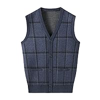 Men Knit Vest Buttons Plaid Basic Sweater Cardigan Sleeveless Casual Vintage For Autumn And Winter