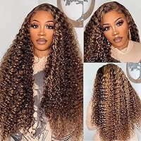 Highlight 4T27 Deep Wave Lace Front Wigs Human Hair Curly Ombre Highlight Honey Blonde Lace Front Wigs Brazilian Huamn Hair Deep Part13X6 HD Transparent Lace Front 180% Pre Plucked Natural Hairline