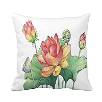 Throw Pillow Cover Composition of Pink Lotus Flower Leaves Seed Head Bud 20x20 Inches Pillowcase Home Decorative Square Pillow Case Cushion Cover
