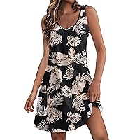 Women's 2024 Summer Sundresses Beach Vacation Floral Printed Mini Dress V Neck Sleeveless Flowy Tank Dresses with Pockets