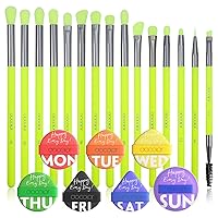 Dooclor Powder Puffs with 15Pcs Eye Makeup Brushes Professional Makeup Brush Set Eye Shadow Blending Concealer Eyebrow Eyelash Eye Liners Premium Synthetic Eyeshadow Crease Brow Brush, Neon Green