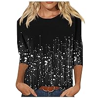 Womens Long Sleeve t Shirts Summer Women's Fashion Casual Three Quarter Sleeve Print Round Neck Pullover Top Blouse