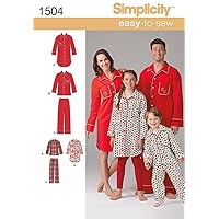 Simplicity 1504 Child's, Teen's and Adult's Matching Pajama Sewing Patterns, Children's Sizes XS-L and Adult's Sizes XS-XL
