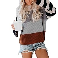 Womens Long Sleeve Striped Sweaters Cable Knit Pullover Crew Neck Knitted Sweaters Fall Winter Casual Tunic Tops