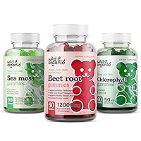 Superfood Gummy Vitamins Bundle - Combination of Sea Moss (90 Chews), Beet Root (60 Chews), & Chlorophyll Gummies (60 Chews) - Set of Chewable Health Support Supplements - 3 Pack