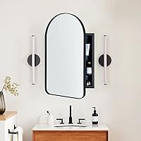Matt Black Arched Recessed Bathroom Medicine Cabinet with Mirror Stainless Steel Metal Framed Rectangular Bathroom Cabinet with Mirror 20x30''