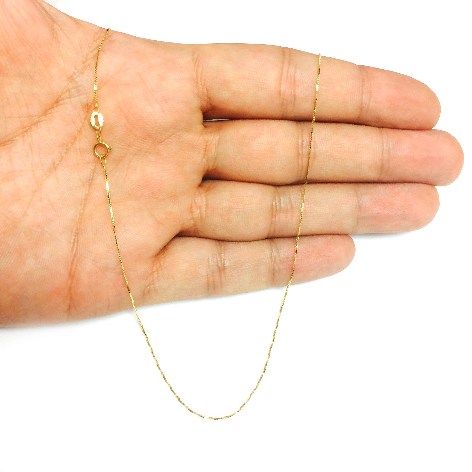 14k Real Solid Gold Mirror Box Chain Necklace, 0.6mm (24 Inches, Yellow Gold)