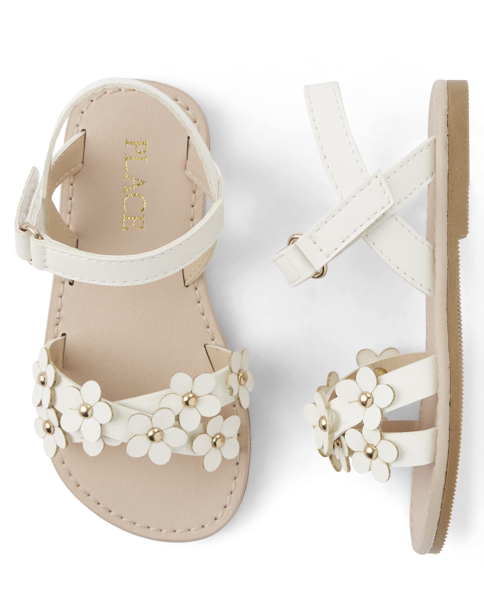 The Children's Place Toddler Girls Flat Sandals, White Flower, 7