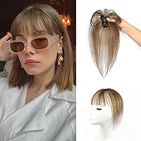 Vigorous Bangs Hair Clip, 360° Cover Clip in Bangs Real Human Hair 100% Human Hair Clip on Bangs，French Bangs for Women Fake Bangs for Daily Wear (Light Brown)