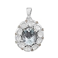 1.10 CTW Natural Diamond Polki Statement Necklace Pendant, 925 Sterling Silver Platinum Plated, Oval shape gemstone, Mothers Day Gift