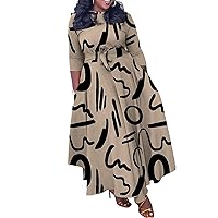 Tbahhir Women's Plus Size African Dress Printed Long Sleeve Elegant Swing Flowy Club Party Evening Dresses