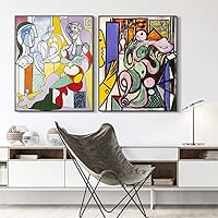 INVIN ART Framed Canvas Art Combo Painting 2 Pieces by Pablo Picasso Wall Art Series#7 Living Room Home Office Decorations(Black Slim Frame,24