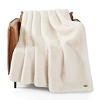 16796 Euphoria Plush Faux Fur Reversible Throw Blanket for Couch or Bed Luxury Hotel Style Machine Washable Soft Cozy Home Decor Fuzzy Fluffy Sofa Blanket, 70 x 50-inch, Snow