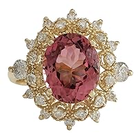 4.61 Carat Natural Pink Tourmaline and Diamond (F-G Color, VS1-VS2 Clarity) 14K Yellow Gold Cocktail Ring for Women Exclusively Handcrafted in USA