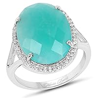 8.14 Carat Genuine Amazonite And White Topaz .925 Sterling Silver Ring