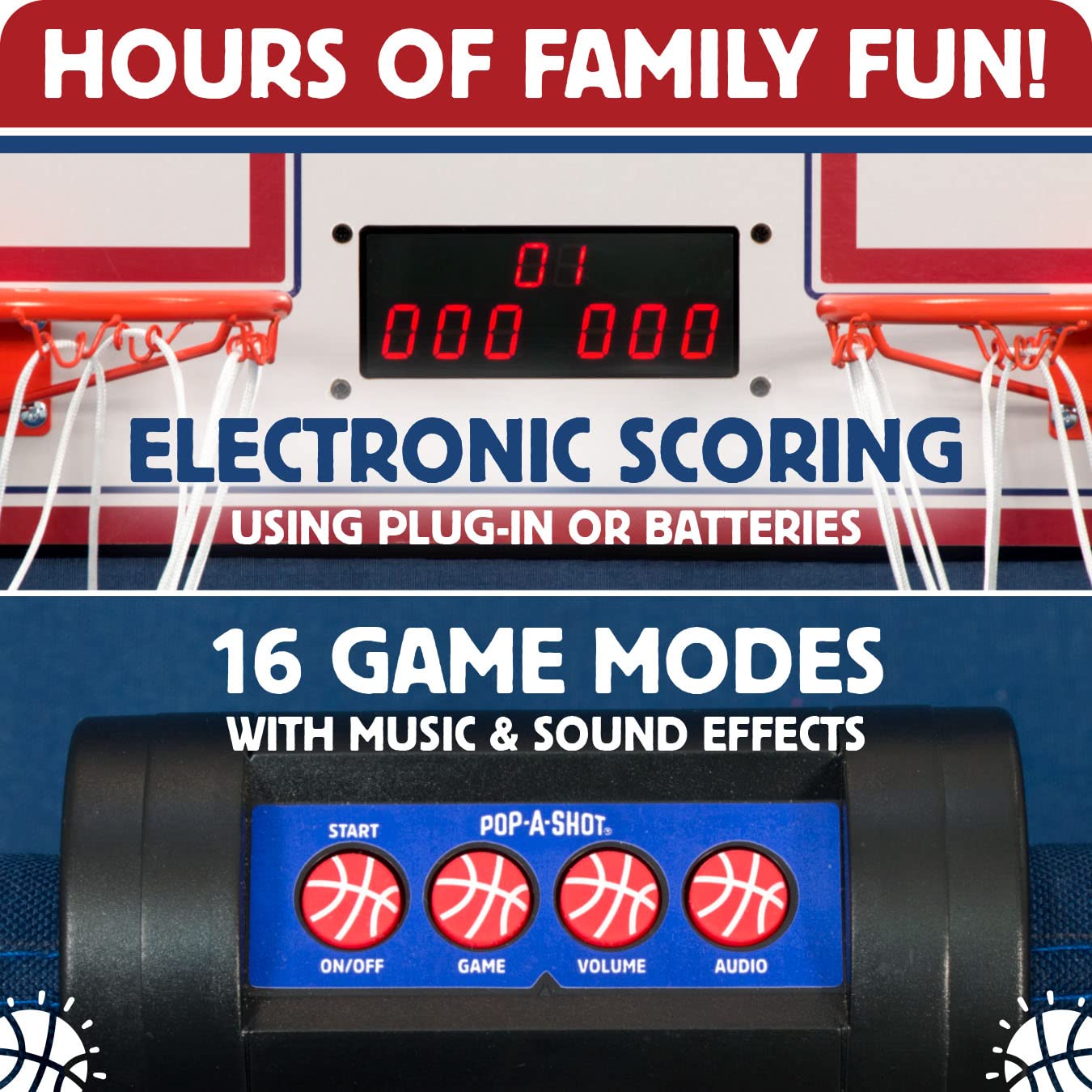 Pop-A-Shot - Home Dual Shot | Arcade Basketball Fun at Home l Infrared Sensor Scoring | 16 Game Modes | 7 Balls l Foldable Storage | for Kids Ages 6-106