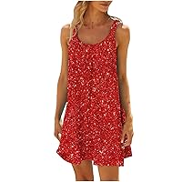 Trendy Loose Vacation Tank Dresses Women 2024 Summer Fashion Print Sundress Casual Sleeveless Tunic Mini Dress