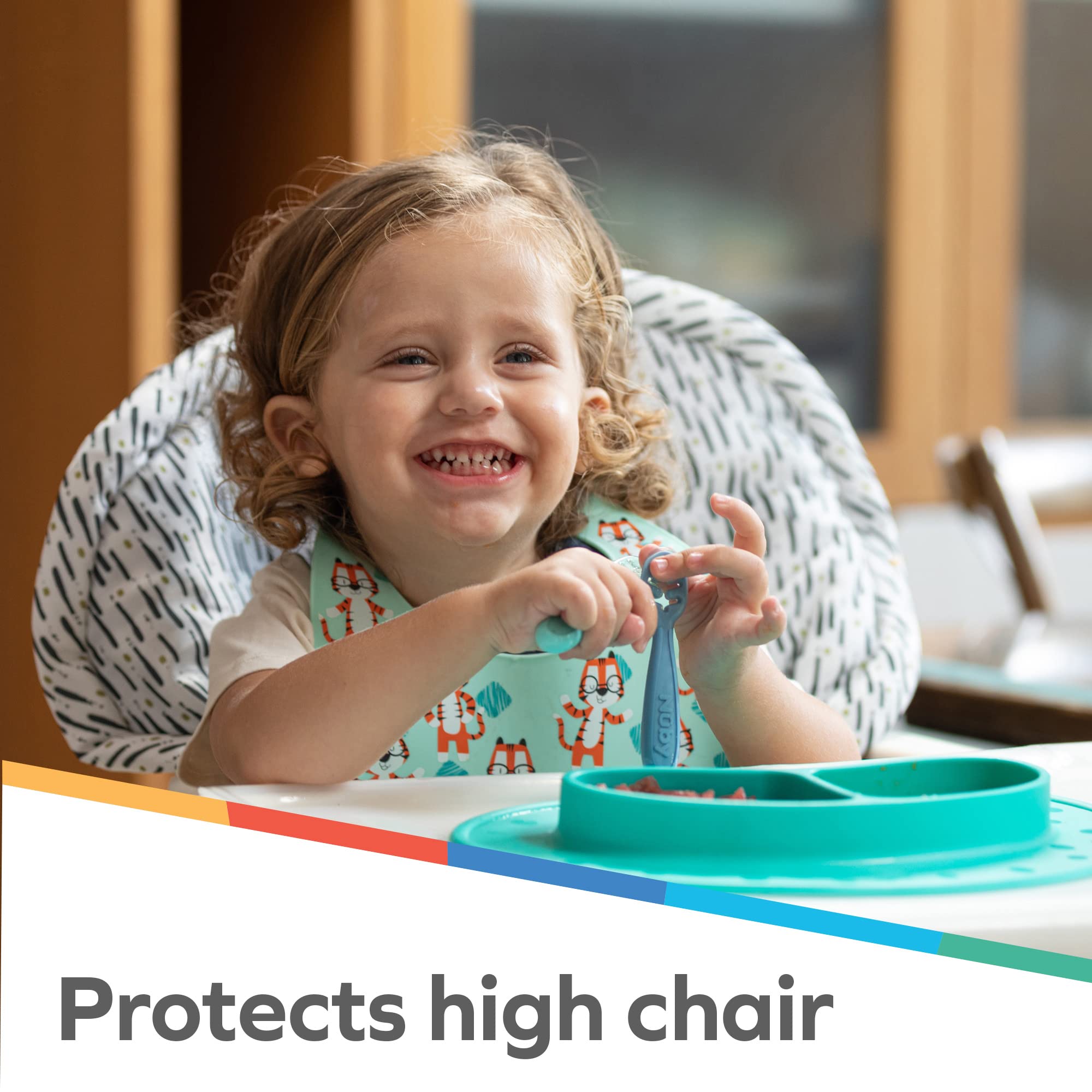 Nuby High Chair Cover Protecting from Spills and Crumbs, Water Resistant, Brush Strokes Print