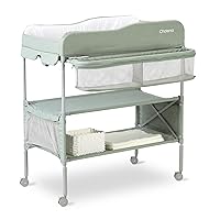 Changing Table Portable Diaper Changing Station, Mobile Baby Foldable Changing Table Dresser Height Adjustable, Diaper Organizer, Water-Proof Changing Table Pads, Changing Table Topper(Turquoise)