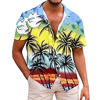 Funky Hawaiian Shirt for Men Tropical Summer Beach Casual Short Sleeve Button Down Shirts Palm Tree Printed Wrinkle Free Tops