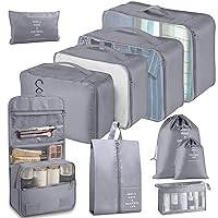 Pack of 10 Suitcase Organiser Set, Packing Cubes for Suitcase, Travel Accessories, Suitcase Organiser Set, Clothes Bags, Packing Cubes, Cosmetics, Travel Organiser, Packing Bags for Suitcases (Grey)