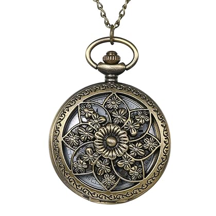 Avaner Antique Bronze Retro Hollow Rose Flowers Openwork Quartz Pocket Watch for Women Girls