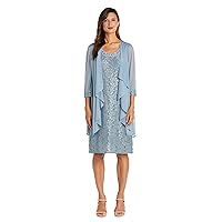R&M Richards Women's 2pc Flyaway Jacket Over Lace Shift Dress with Beaded Neckline