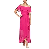 S.L. Fashions Women's Sleeveless Chiffon V-Neck Wrap Dress with Cascade Ruffle