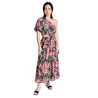 MOON RIVER Women's Floral Print One Shoulder Tiered Midi Dress