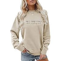 Can't Throw Stones While Washing Feet Sweatshirt, Women's Daily Letter Crewneck Long Sleeve Tops